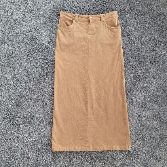 Inherit Gwen Camel Corduroy Modest Long Maxi Skirt Pockets Back Slit Size 8 - Picture 1 of 8
